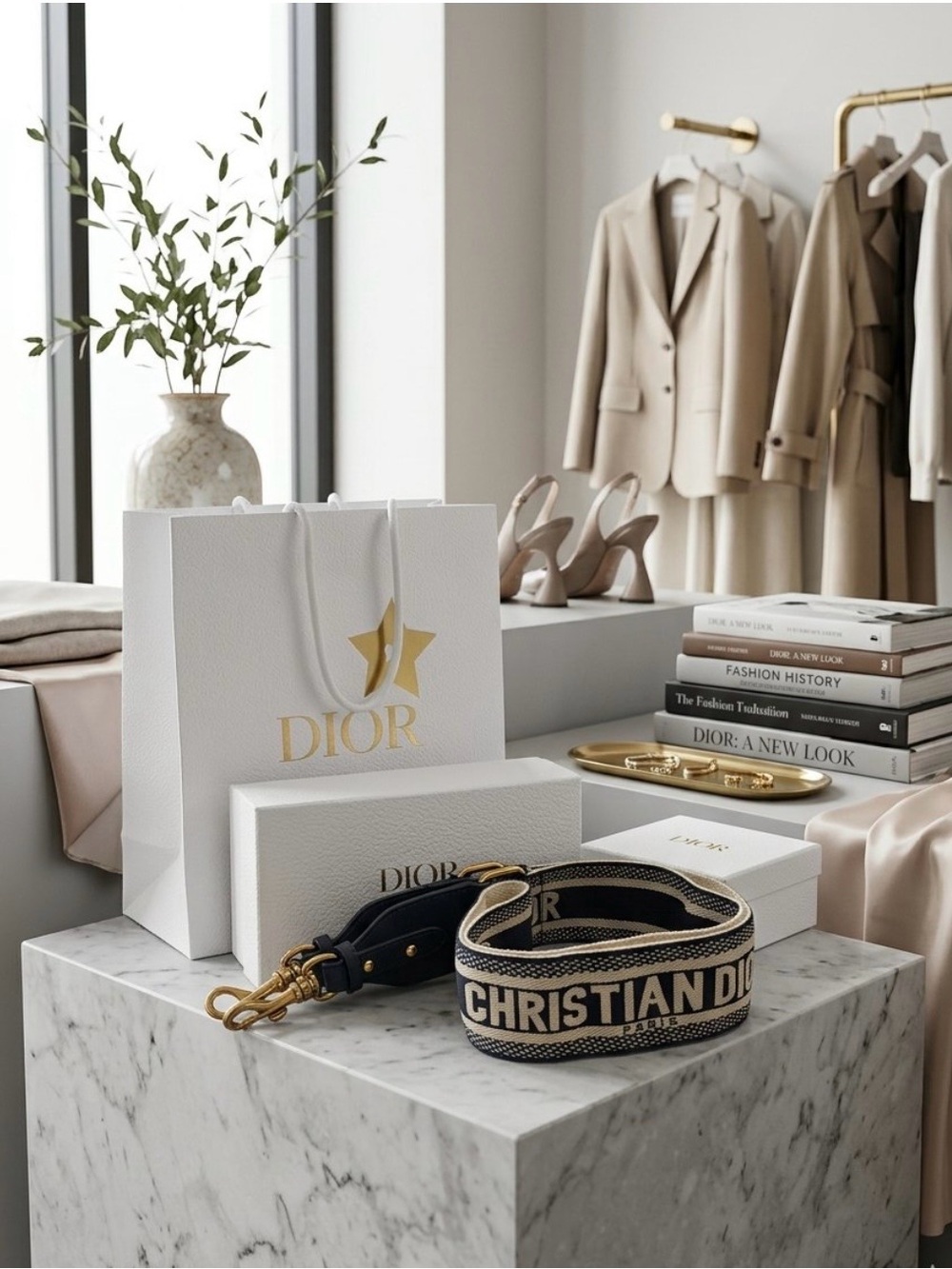 Christian Dior Black and Beige Canvas Strap